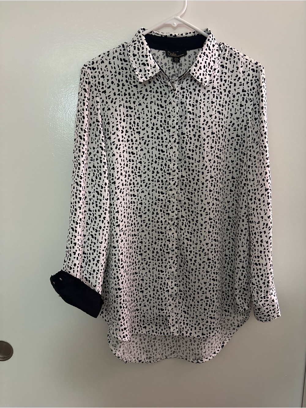 Dalia Black and White Spot Print Button-Down Blouse